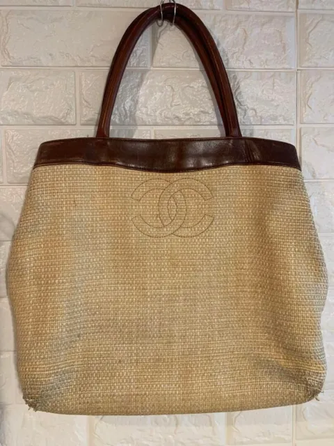 CHANEL CC COCO mark basket bag tote bag straw leather Brown from japan  $710.00 - PicClick