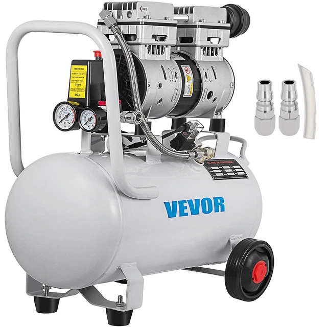Compresseur D'Air Silencieux 58 DB 9L – Sans Huile, 550W, 110 L/min – Pour Pneus, Nettoyage, Peinture