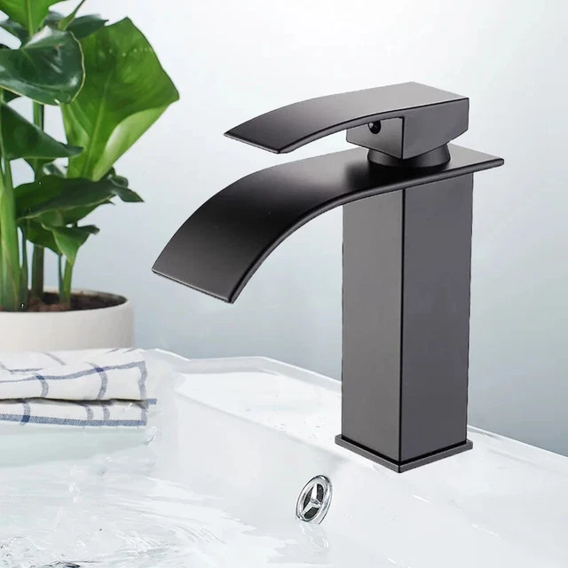 Schwarzes Finish Wasserfall Waschbecken Mixer Wasserhahn Badezimmer Einzelhebel Heiß & Kalthahn