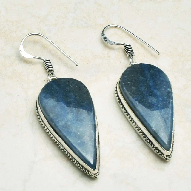 Blue Aventurine Drop Dangle Earrings Jewelry Celebration Gift 1.72" AE 39321