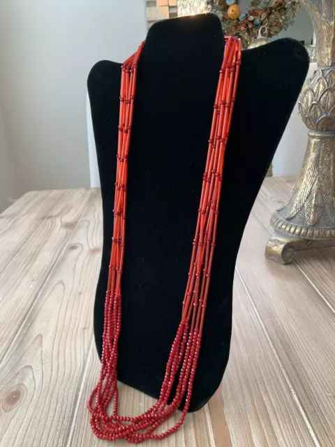 Red Beaded Multistrand Necklace