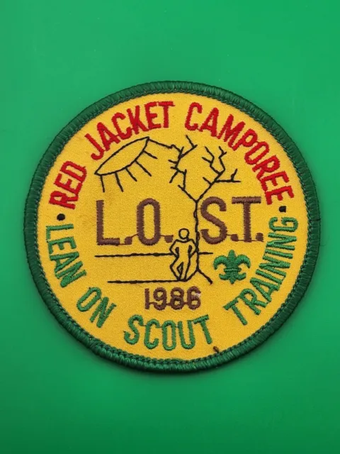 L.O.S.T. 1986 Red Jacket Camporee Lean On Scout Training Patch Boy Scouts NEW