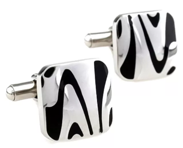 Black and Silver Zebra Stripe Mens Wedding Gift Cuff Links by CUFFLINKS DIRECT