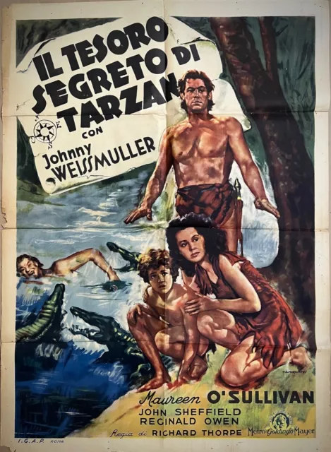 IL TESORO SEGRETO DI TARZAN-Manifesto affiche originale-2F-J. Weissmuller-1941-