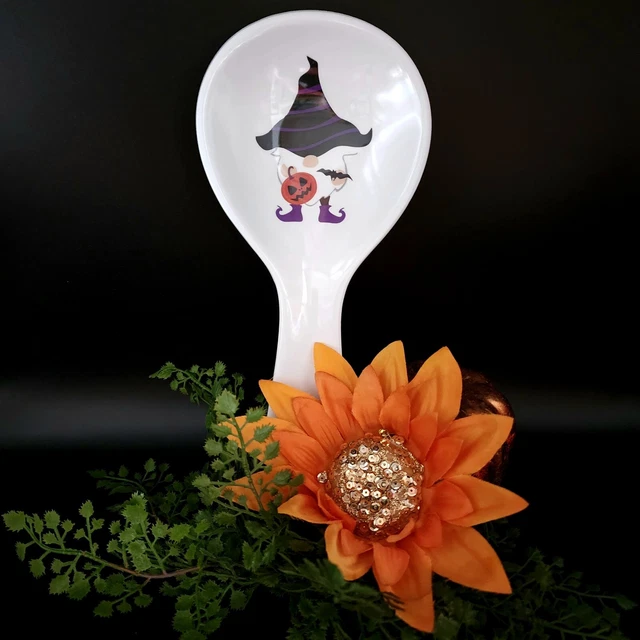 "Cuchara de melamina calabaza bruja de Halloween descanso cocina gótica 5""x10"