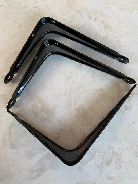 3 Vintage Shelf Brackets 4" X 5” industrial supports black old steel - Sweden 3