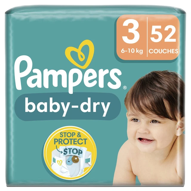 LOT DE 4 - PAMPERS - Baby-Dry Taille 3 6kg-10kg Couches Bébé - paquet de 52 couc