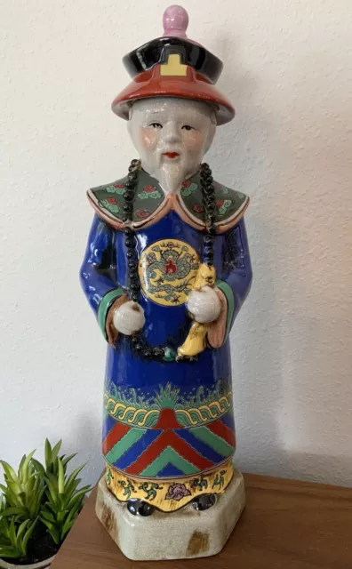 Vtg Porcelain Chinese Qing Dynasty Emperor KangXi Statue Figurine Hand Painted