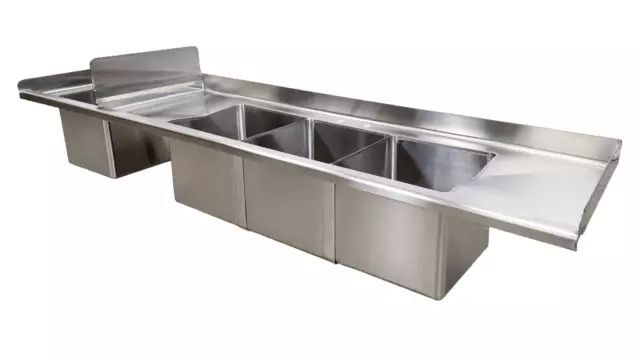 77" W Commercial Food Truck Three Compartment Sink, Stainless Steel