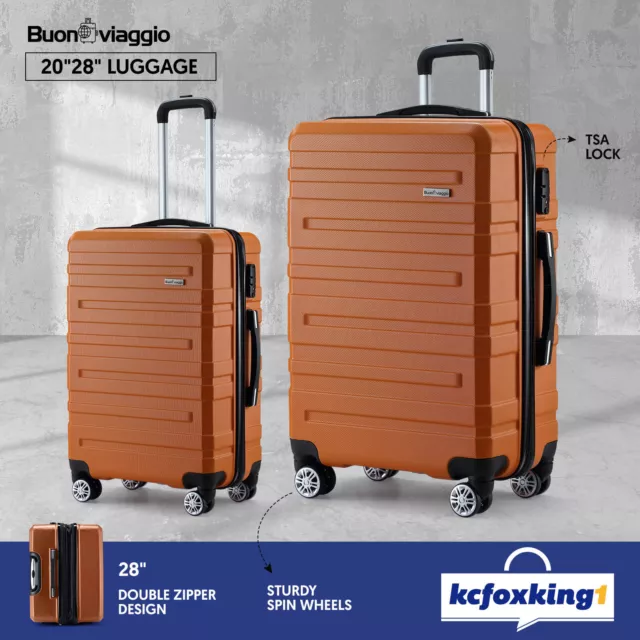 2PCS Luggage Suitcase Trolley Set Orange Travel Lock Storage Bag Hard Shell Case