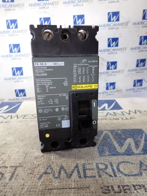 Square D FAL24050 50 amp 2 pole 480 volt feed Thru Breaker -TESTED