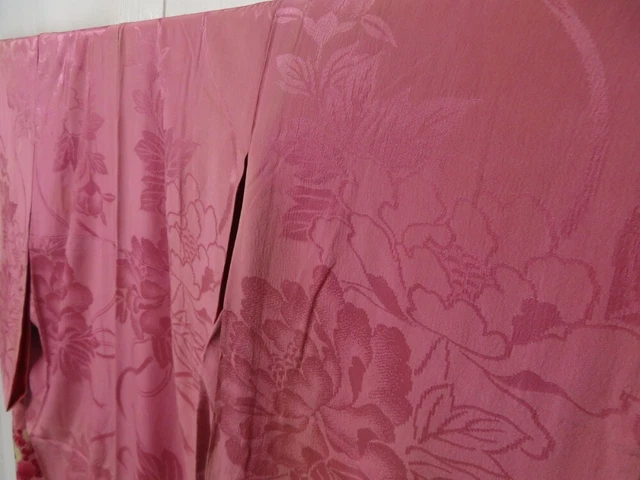 2211T05z690 Antique Japanese Kimono Silk CHU-FURISODE Plum blossom Dull pink 2