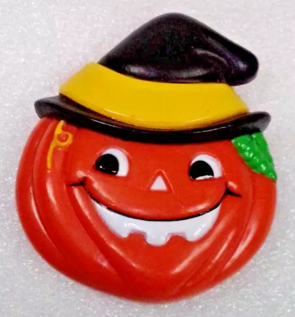 Vintage Pumpkin Black hat Pin Brooch Halloween Plastic Striped Autumn