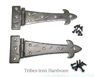 2 T Strap Hinges Antique Cabinet Door Barn Rustic Forged Wrought Iron Gate Trunk
