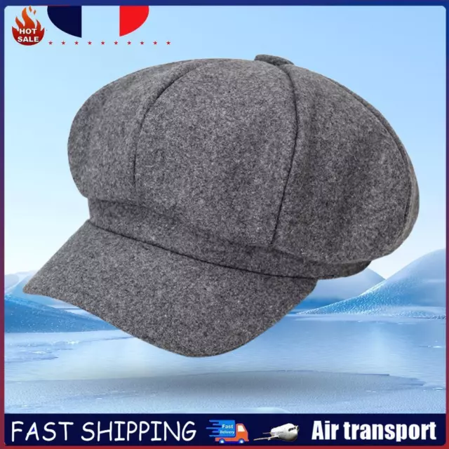 Brim Beret Cap Autumn Winter Hat Vintage Style Unisex for Outdoor (Light Gray) F
