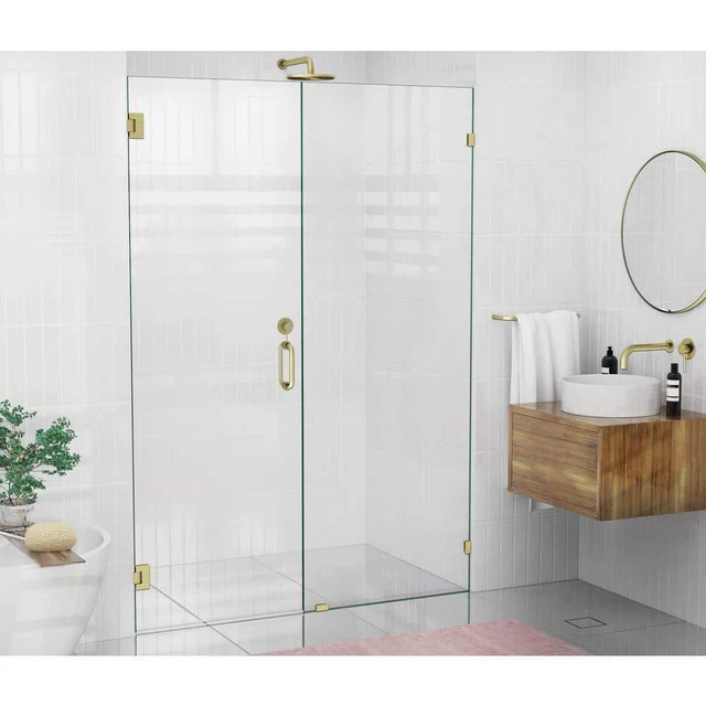 Glass Warehouse Shower Door 54" W x 78" H Frameless Clear Satin Brass Finish