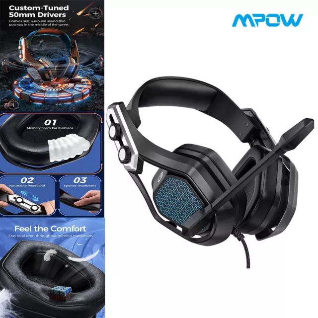 Mpow Headphones Noise Canceling Gaming Headset W/ Mic For Xbox PS4 PS5 Switch PC