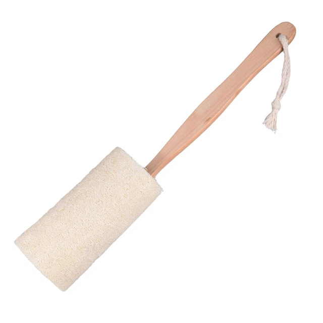 Long Wooden Handle Natural Exfoliating Loofah Back Sponge Scrubber Brush Bath