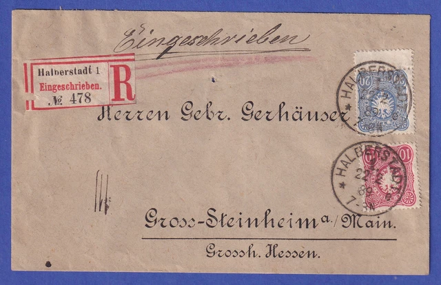 Dt. Reich 10 und 20 Pfennig Mi.-Nr. 41 und 42 als MiF auf R-Brief O HALBERSTADT