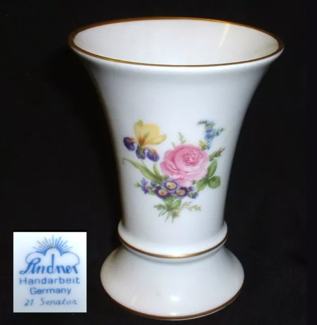 Lindner Porzellan ~ Trichter Vase 10 cm ~ mit Blumendekor (Senator)