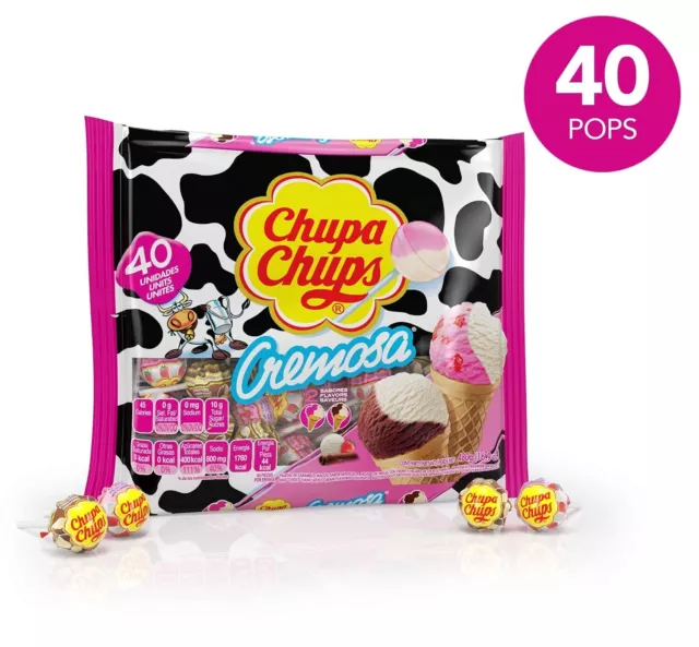 Chupa Chups Lollipops Candy, Cremosa Ice Cream, 2 Assorted Creamy Flavors 40ct