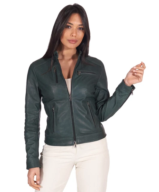 Giubbotto In Pelle D'Arienzo Donna - Bomber Testa Di Moro, Made In Italy, Vera Pelle Di Agnello - Foto 9