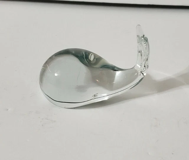 Hand Blown Glass Whale Paperweight Figurine Clear Polished Bottom