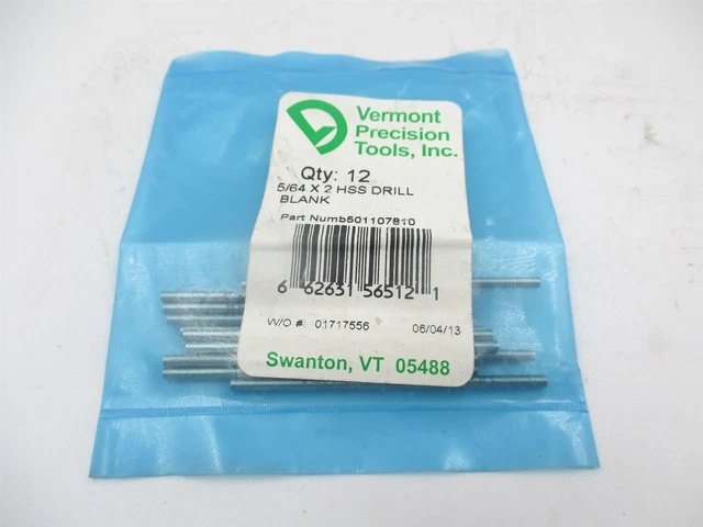 Vermont (950D 5/64) 5/64 x 2 OAL Bright Finish HSS Long Drill Blank - Pack of 12