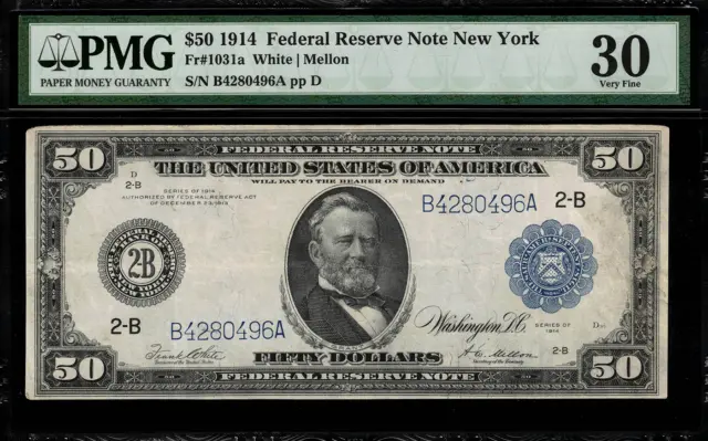 1914 $50 Federal Reserve Note - New York -  FR-1031a - PMG 30 - Very Fine