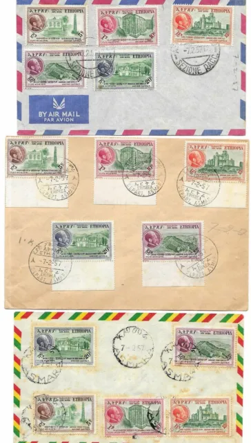 Ethiopia 3 Old Fdc? Airmail Covers 1957, 3 Different Postmarks, Eritrea, Asmara