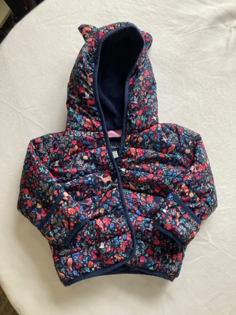Joules Baby Hooded Puffer Coat, 6-9 months, Woodland Design, Navy, Fleece Lined