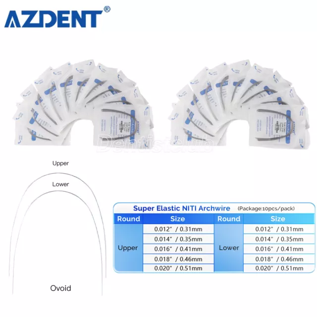 10 Packs AZDENT Dental Orthodontic Super Elastic Niti Round Arch Wire Ovoid Form