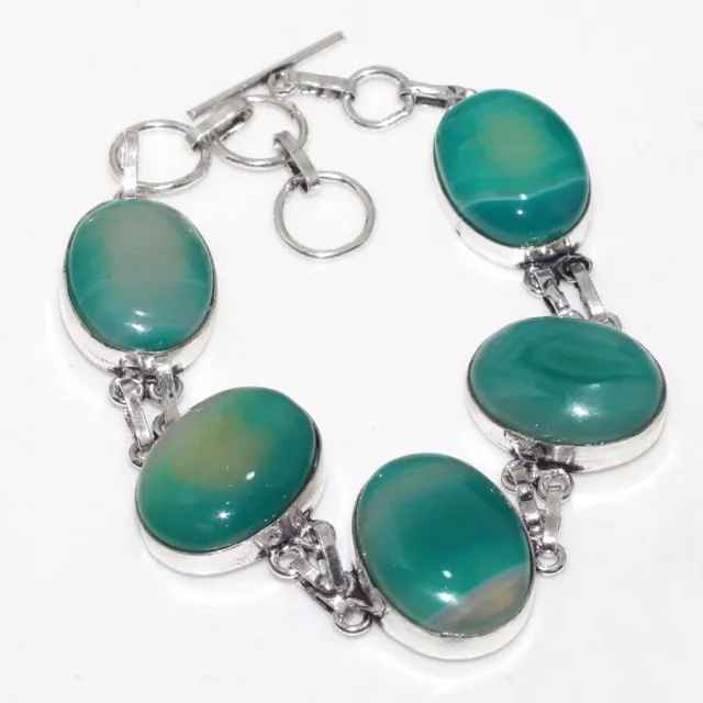 925 Silver Plated-Botswana Agate Ethnic Gemstone Bracelet Jewelry 8.5" AU A979