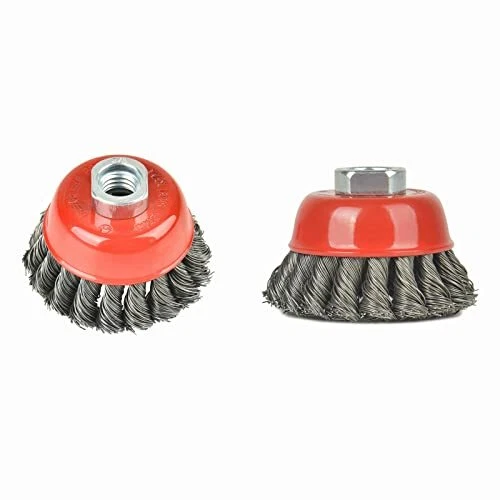 Wire Wheel Brush Cup Brush, 2 Pack Twisted Knotted Cup Brush for Grinders, 5/8