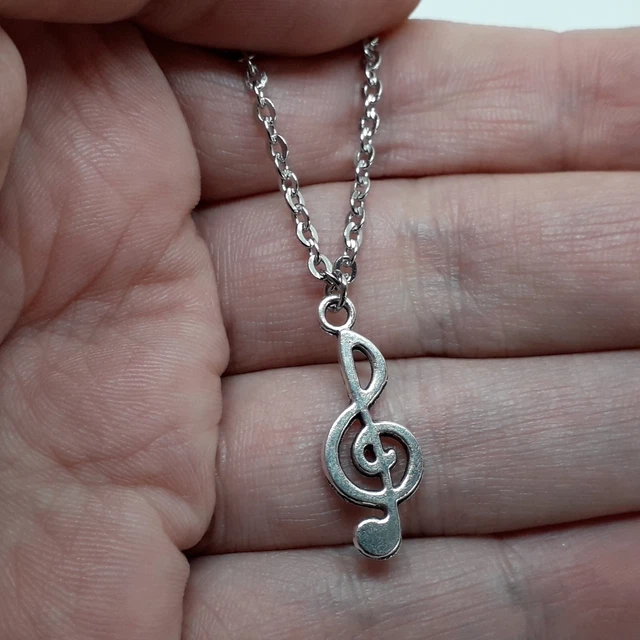 JewelryWe Collana Con Ciondolo Chiave Di Violino E Nota Musicale - Gioiello In Acciaio Inossidabile, Catena 45cm, Regalo Per Musicisti (Confezione In Velluto) - 2