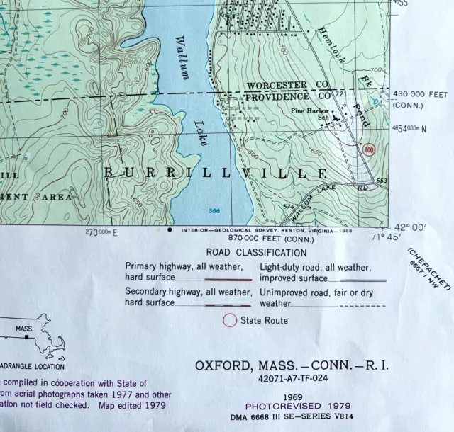 Map Oxford Massachusetts CT RI USGS 1979 Topographic Geo 1:24000 27x22" TOPO12 3