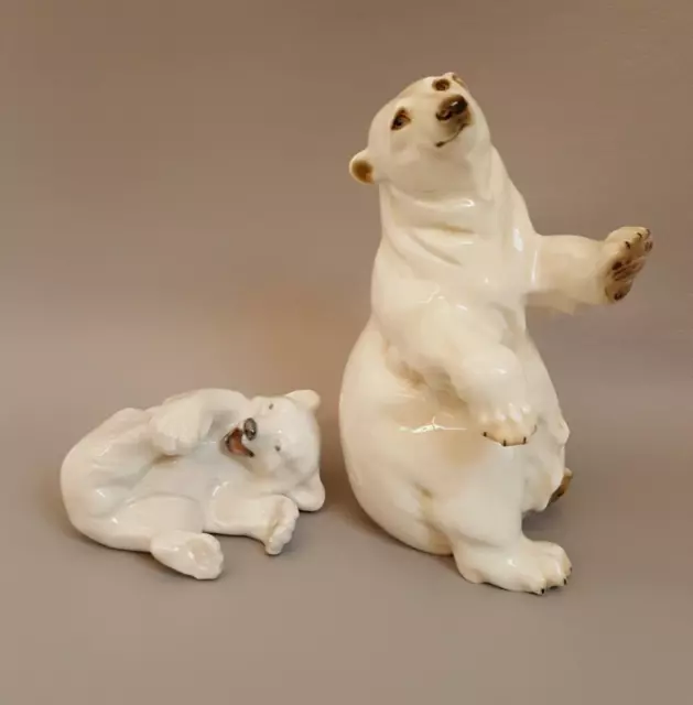 2 vintage white porcelain polar bear figurines Hutschenreuther Royal Copenhagen