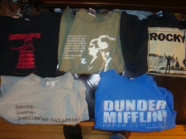 Five Slightly Damaged TV/Movie T-Shirts! Dr. Who Office Boondock Saints Rocky