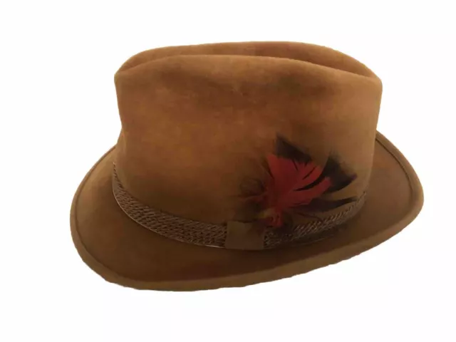 VINTAGE Canters Tan Fedora Hat Size -7 1/8 Appears Never Worn  Perfect Condition