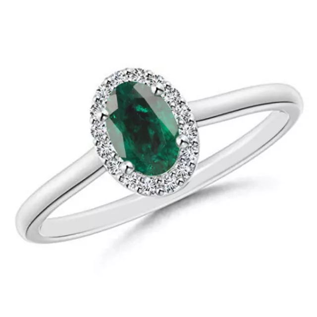 925 Silver & Oval Shape 1.35Ct Natural Zambian Green Emerald Solitaire Ring