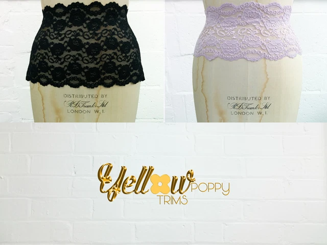 1 Metre Black, Ivory Or Lilac Stretch Floral Scallop Lace Edge Trim 8"/20cm wide