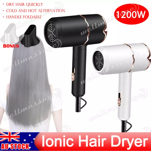 1200W Lonic Hair Dryer High Speed Negative Ion Blow Salon Dryer Foldable Travel