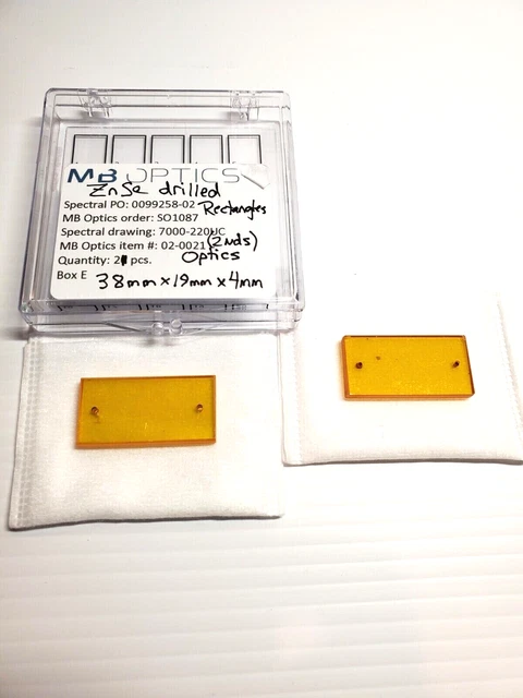 2 PC Lot ZnSe Zinc Selenide Drilled Rectangle Plano Optics Grade 38 x 19 x 4 mm