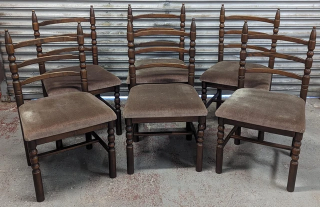 Set of Six Solid Oak Vintage Dining Chairs