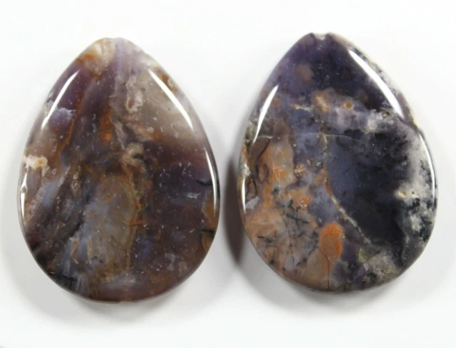 Two (2) Amethyst Sage Dendritic Agate 40x30mm Teardrop Focal Beads Purple Sage