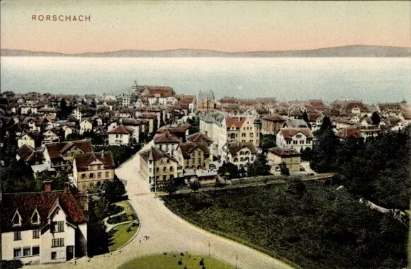 Ak Rorschach Kt. St. Gallen Schweiz, Totalansicht der Ortschaft, See - 4341945