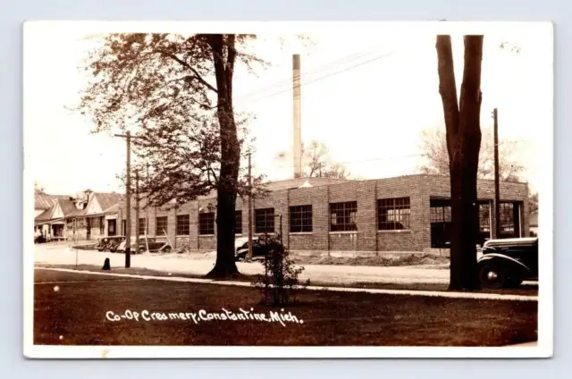 Co-Op Creamery CONSTANTINE Michigan RPPC Vintage Dairy Photo Postcard ~1940s