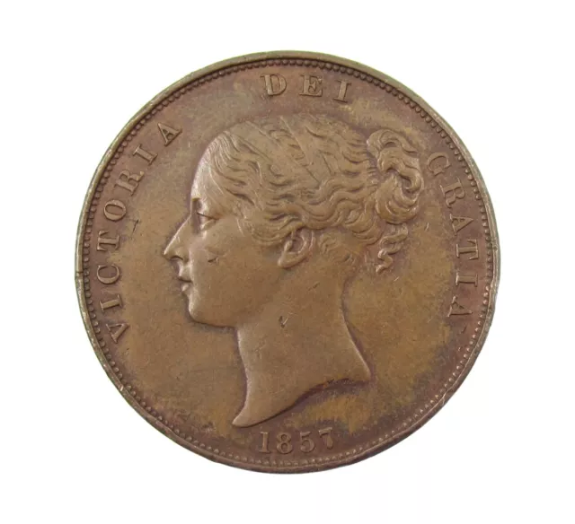 Victoria 1857 Copper Young Head Penny - Gvf