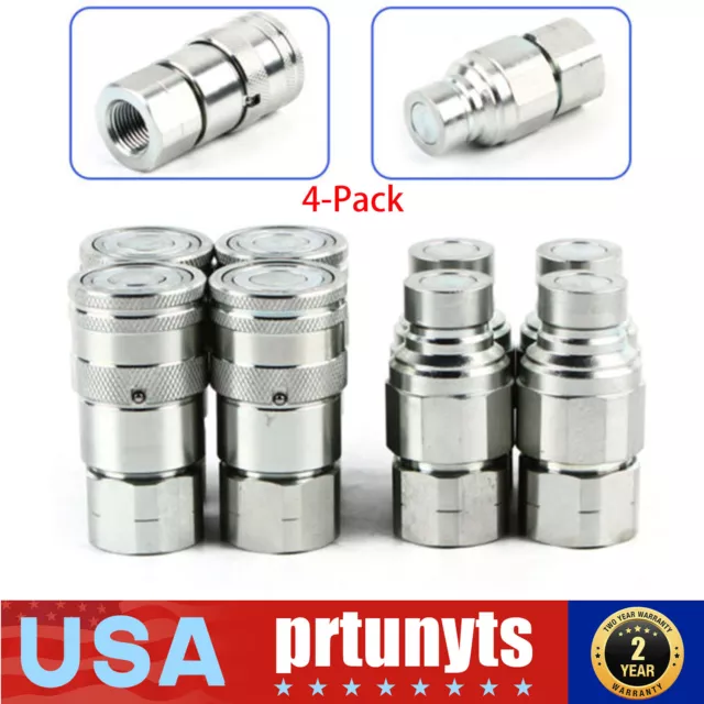 4 Sets 1/2" NPT Skid Steer Flat Face Hydraulic Quick Connect Couplers For Bobcat