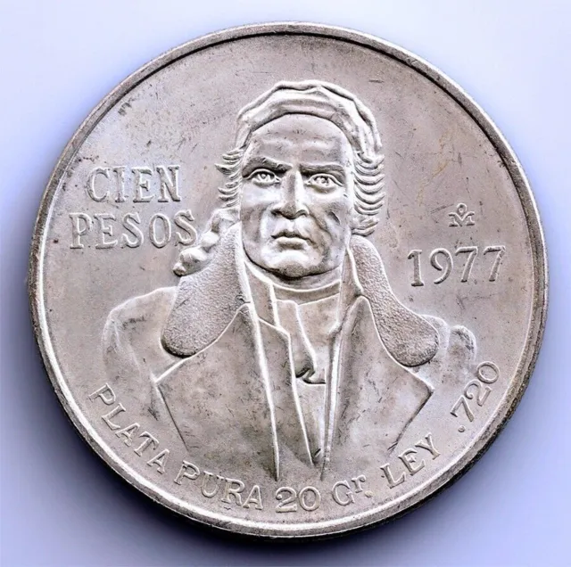 Mexico - 100 Pesos 1977. Sc / Unc. Silver 27.8 G. Original shine